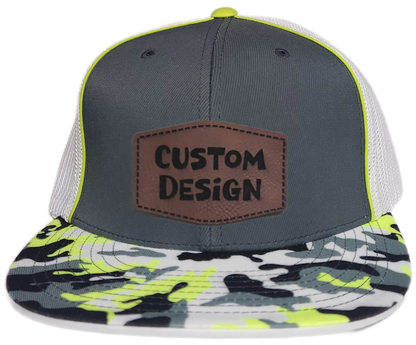 Custom Patch - Pacific Headwear Glamo D-Series Flex Fit Cap - GRAPHITE/WHITE/YELLOW