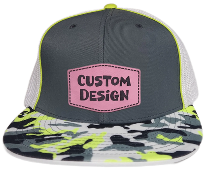 Custom Patch - Pacific Headwear Glamo D-Series Flex Fit Cap - GRAPHITE/WHITE/YELLOW