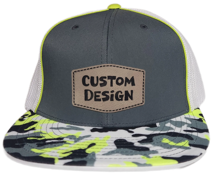 Custom Patch - Pacific Headwear Glamo D-Series Flex Fit Cap - GRAPHITE/WHITE/YELLOW