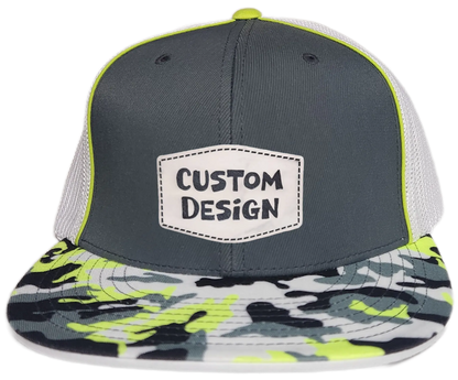 Custom Patch - Pacific Headwear Glamo D-Series Flex Fit Cap - GRAPHITE/WHITE/YELLOW
