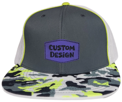 Custom Patch - Pacific Headwear Glamo D-Series Flex Fit Cap - GRAPHITE/WHITE/YELLOW
