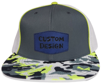 Custom Patch - Pacific Headwear Glamo D-Series Flex Fit Cap - GRAPHITE/WHITE/YELLOW
