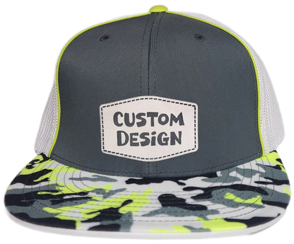 Custom Patch - Pacific Headwear Glamo D-Series Flex Fit Cap - GRAPHITE/WHITE/YELLOW