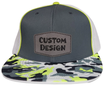 Custom Patch - Pacific Headwear Glamo D-Series Flex Fit Cap - GRAPHITE/WHITE/YELLOW