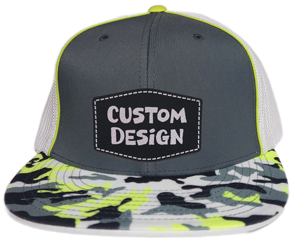 Custom Patch - Pacific Headwear Glamo D-Series Flex Fit Cap - GRAPHITE/WHITE/YELLOW