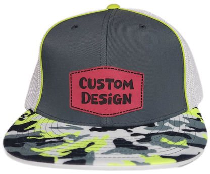 Custom Patch - Pacific Headwear Glamo D-Series Flex Fit Cap - GRAPHITE/WHITE/YELLOW