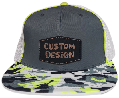 Custom Patch - Pacific Headwear Glamo D-Series Flex Fit Cap - GRAPHITE/WHITE/YELLOW