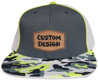Custom Patch - Pacific Headwear Glamo D-Series Flex Fit Cap - GRAPHITE/WHITE/YELLOW