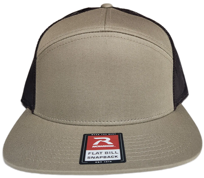 Custom Patch - Richardson 168 7 Panel Flat Bill Snapback Cap - KHAKI/BROWN