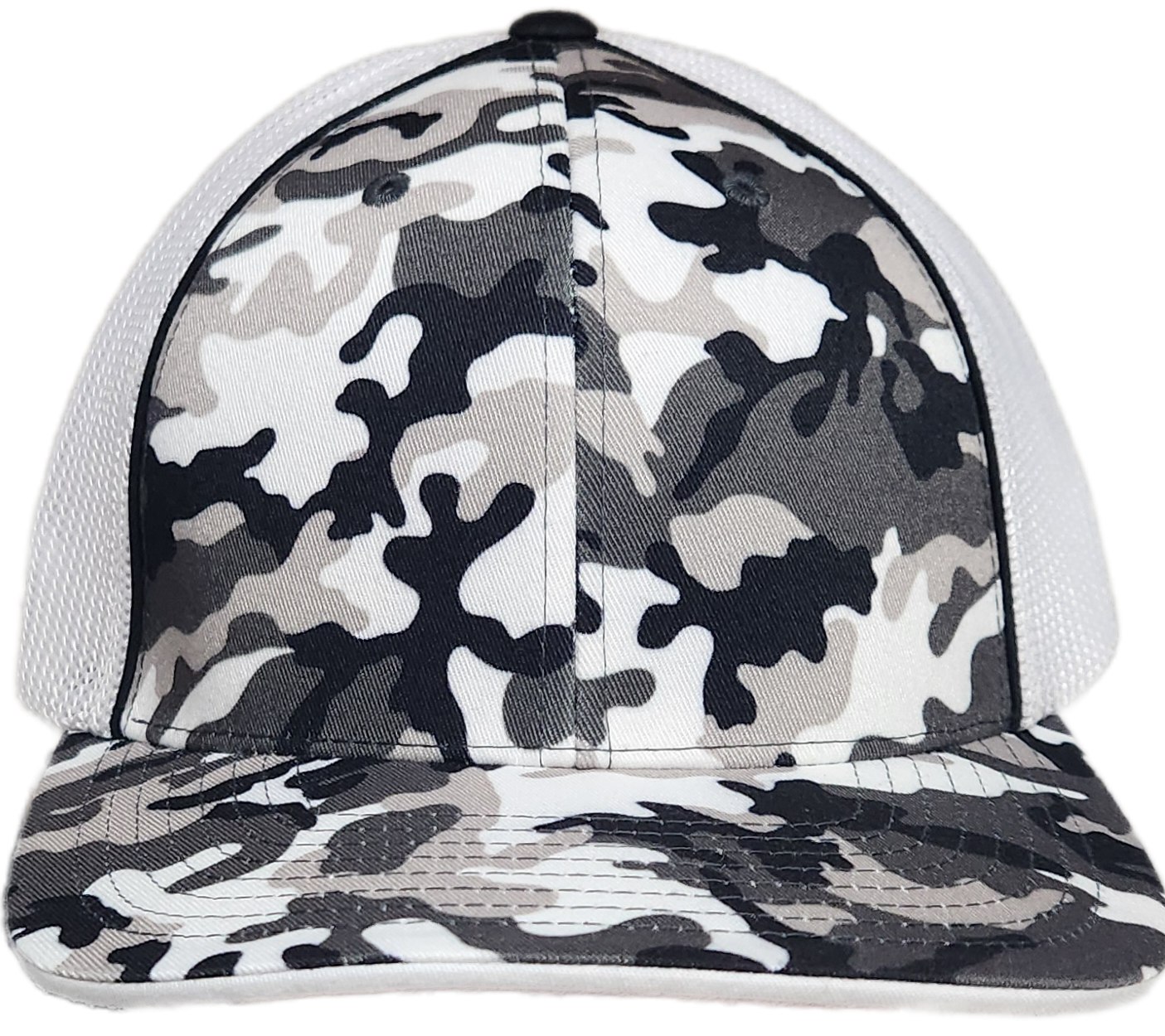 Custom Patch - Pacific Headwear Glamo Mesh Flex Fit Cap - BLACK/WHITE/BLACK