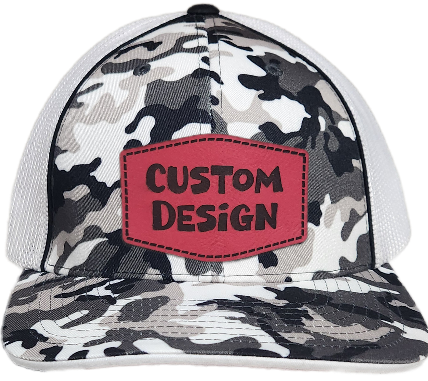 Custom Patch - Pacific Headwear Glamo Mesh Flex Fit Cap - BLACK/WHITE/BLACK