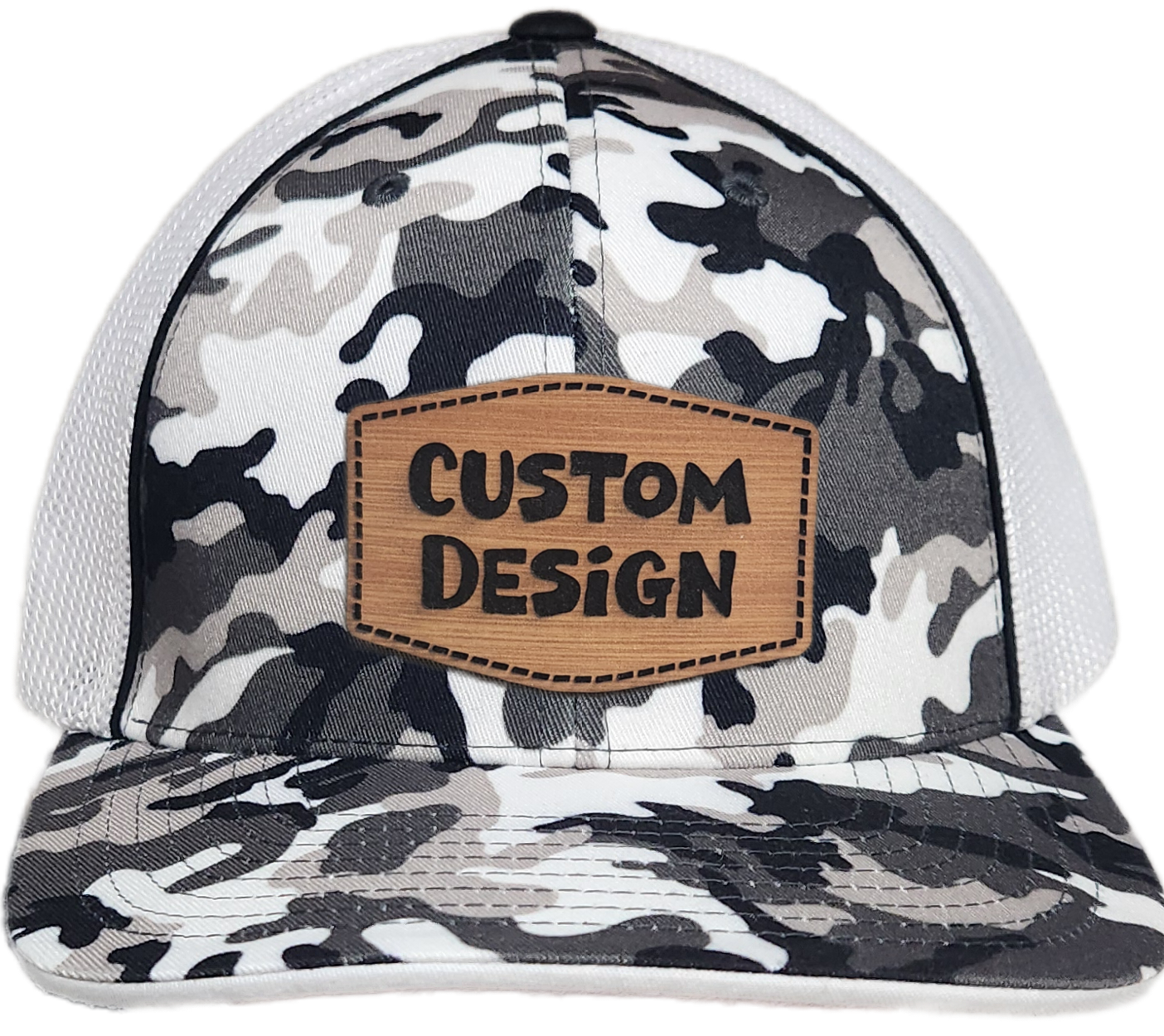 Custom Patch - Pacific Headwear Glamo Mesh Flex Fit Cap - BLACK/WHITE/BLACK