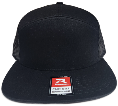 Custom Patch - Richardson 168 | 7 Panel Flat Bill Snapback Cap - BLACK
