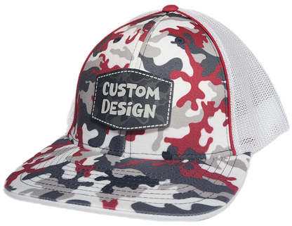 Custom Patch - Pacific Headwear Glamo Mesh Flex Fit Trucker Cap - RED/WHITE/RED