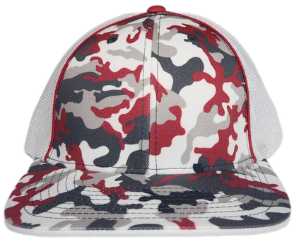 Custom Patch - Pacific Headwear Glamo Mesh Flex Fit Trucker Cap - RED/WHITE/RED