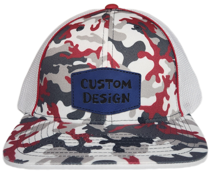 Custom Patch - Pacific Headwear Glamo Mesh Flex Fit Trucker Cap - RED/WHITE/RED
