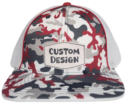 Custom Patch - Pacific Headwear Glamo Mesh Flex Fit Trucker Cap - RED/WHITE/RED