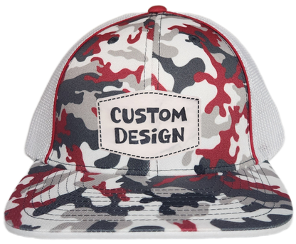 Custom Patch - Pacific Headwear Glamo Mesh Flex Fit Trucker Cap - RED/WHITE/RED
