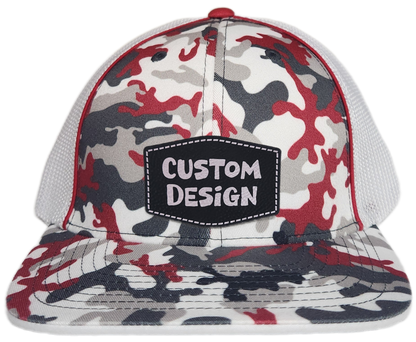 Custom Patch - Pacific Headwear Glamo Mesh Flex Fit Trucker Cap - RED/WHITE/RED