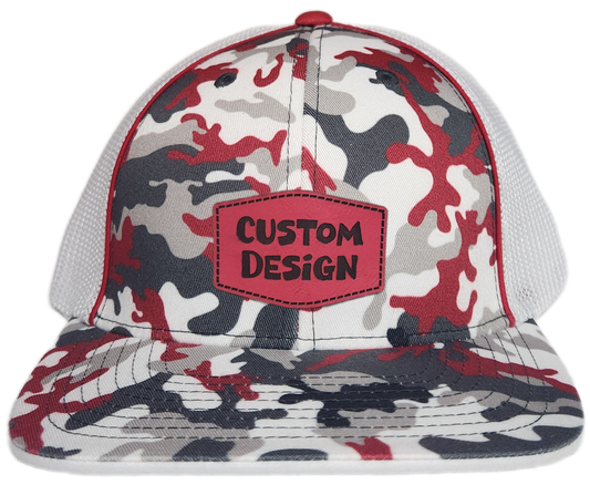 Custom Patch - Pacific Headwear Glamo Mesh Flex Fit Trucker Cap - RED/WHITE/RED