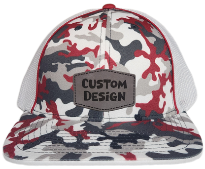 Custom Patch - Pacific Headwear Glamo Mesh Flex Fit Trucker Cap - RED/WHITE/RED