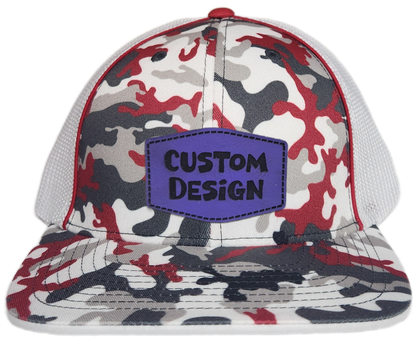 Custom Patch - Pacific Headwear Glamo Mesh Flex Fit Trucker Cap - RED/WHITE/RED
