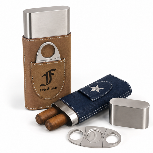 Personalized Leatherette Cigar Case with Cutter | Custom Engraved