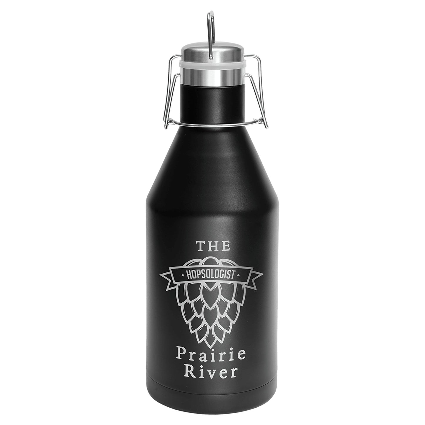 64 oz. Black Vacuum Insulated Growler with Swing - Top Lid - Custom - Smalltown ConnEtchin