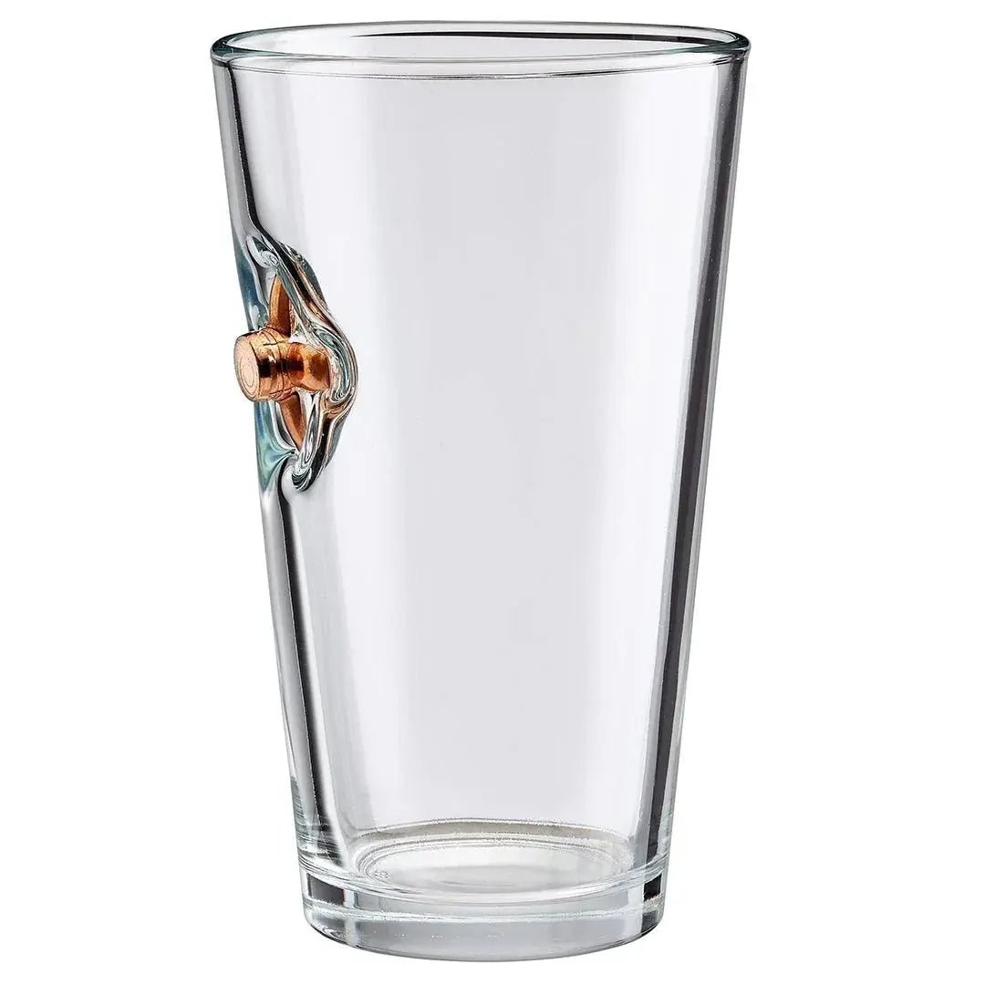 Clear glass with a bullet embedment on a white background