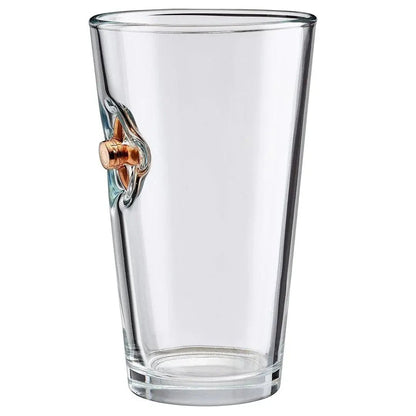 Clear glass with a bullet embedment on a white background
