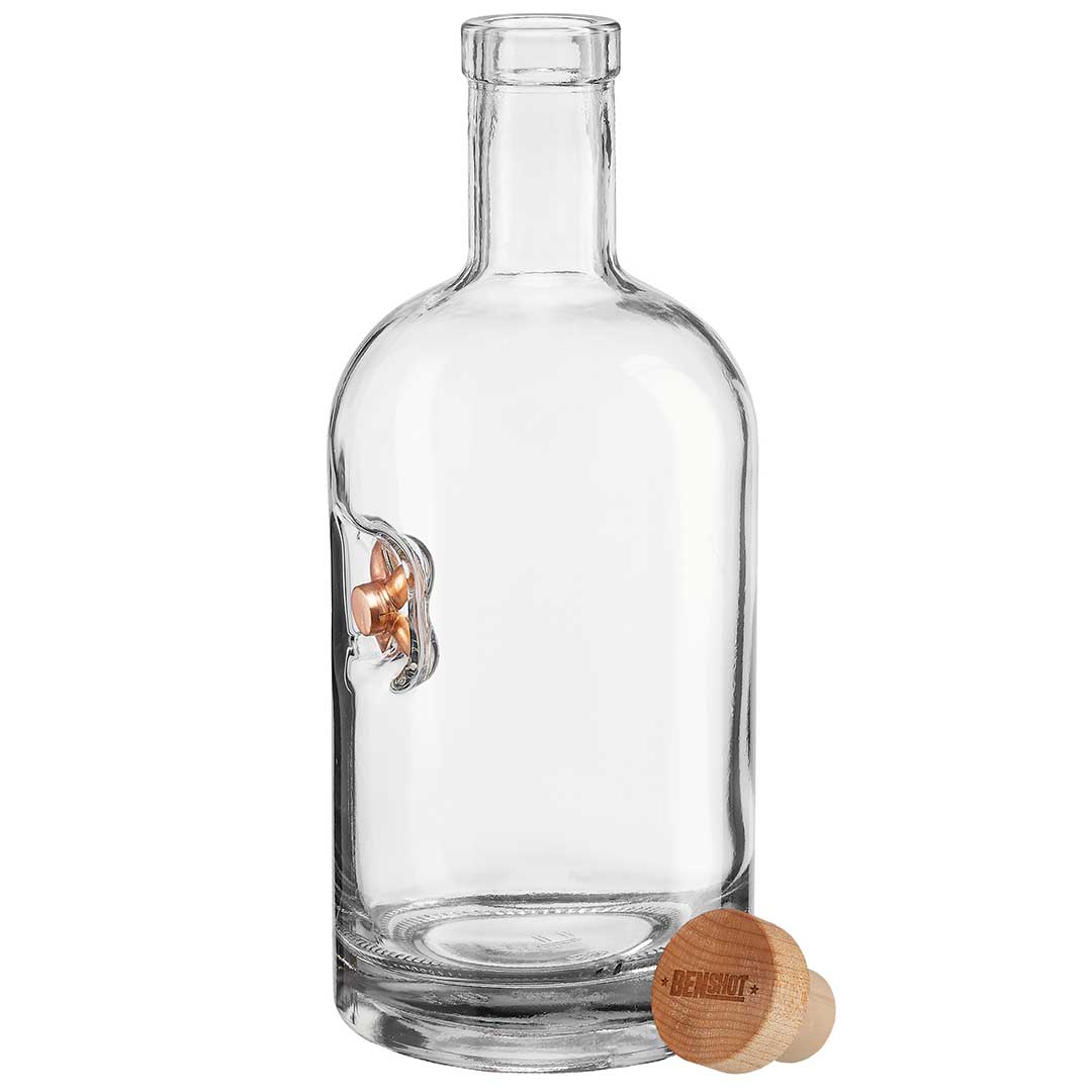 BenShot whiskey decanter with expanded bullet embedment