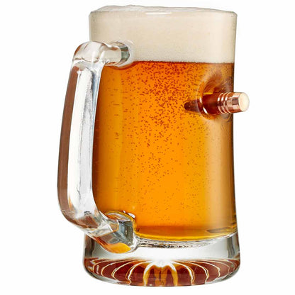 BenShot 24-ounce beer mug with copper bullet embedment