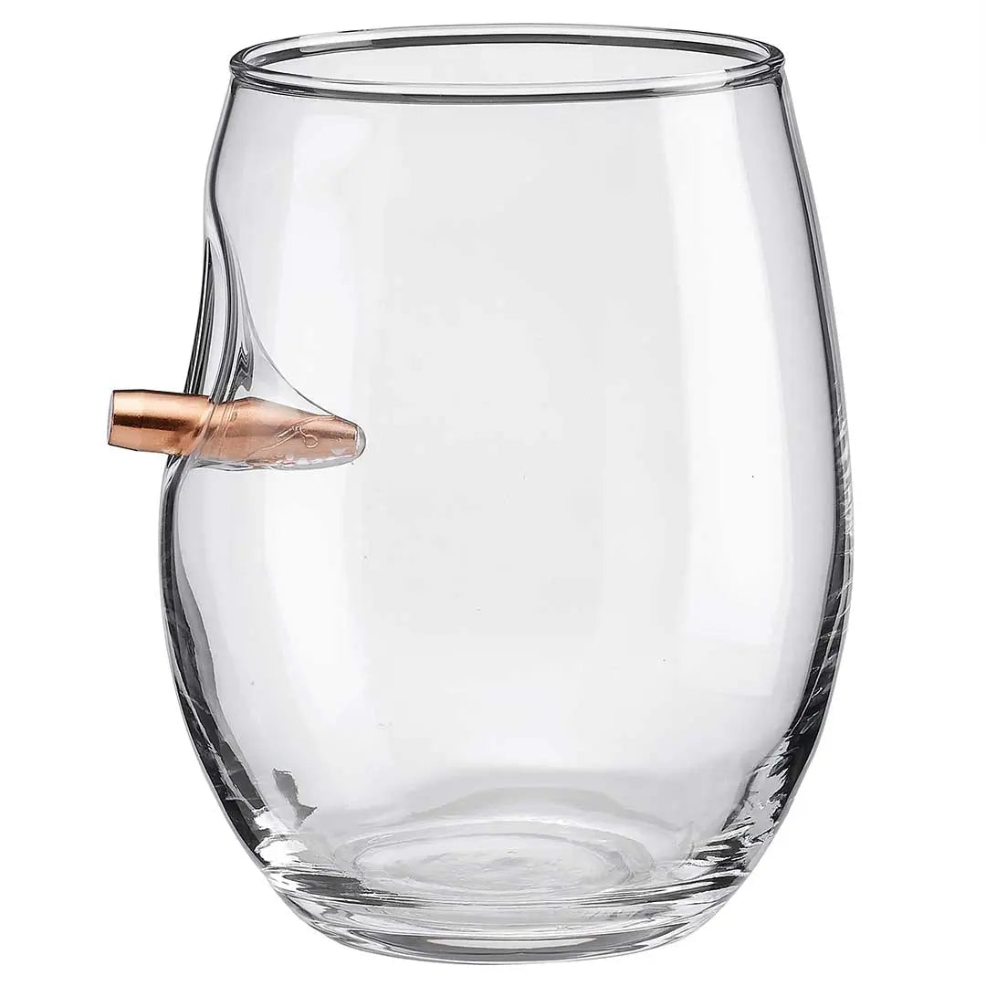 Clear glass with a bullet embedment on a white background