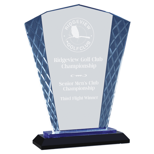 8" Clear Fan Accent Glass on Blue & Black Reflective Base