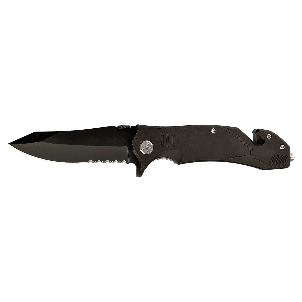 Black folding knife on a transparent background