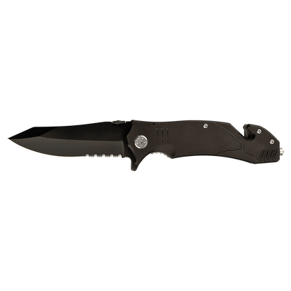 Black folding knife on a transparent background