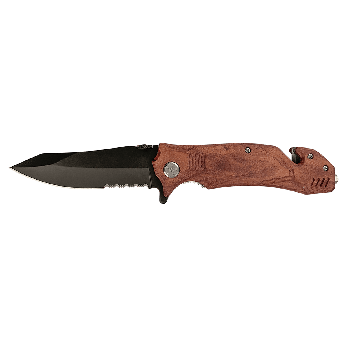 Folding knife with wooden handle on a transparent background