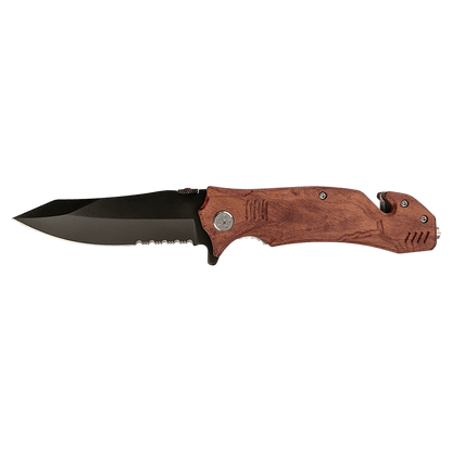 Folding knife with wooden handle on a transparent background
