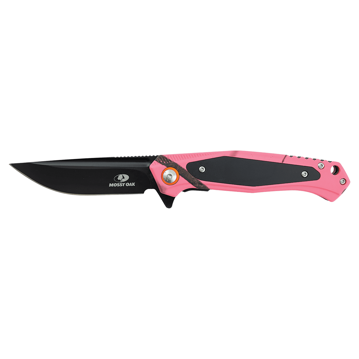 Bison River BR1072 pink Mossy Oak camo everyday carry knife shown without custom engraving.
