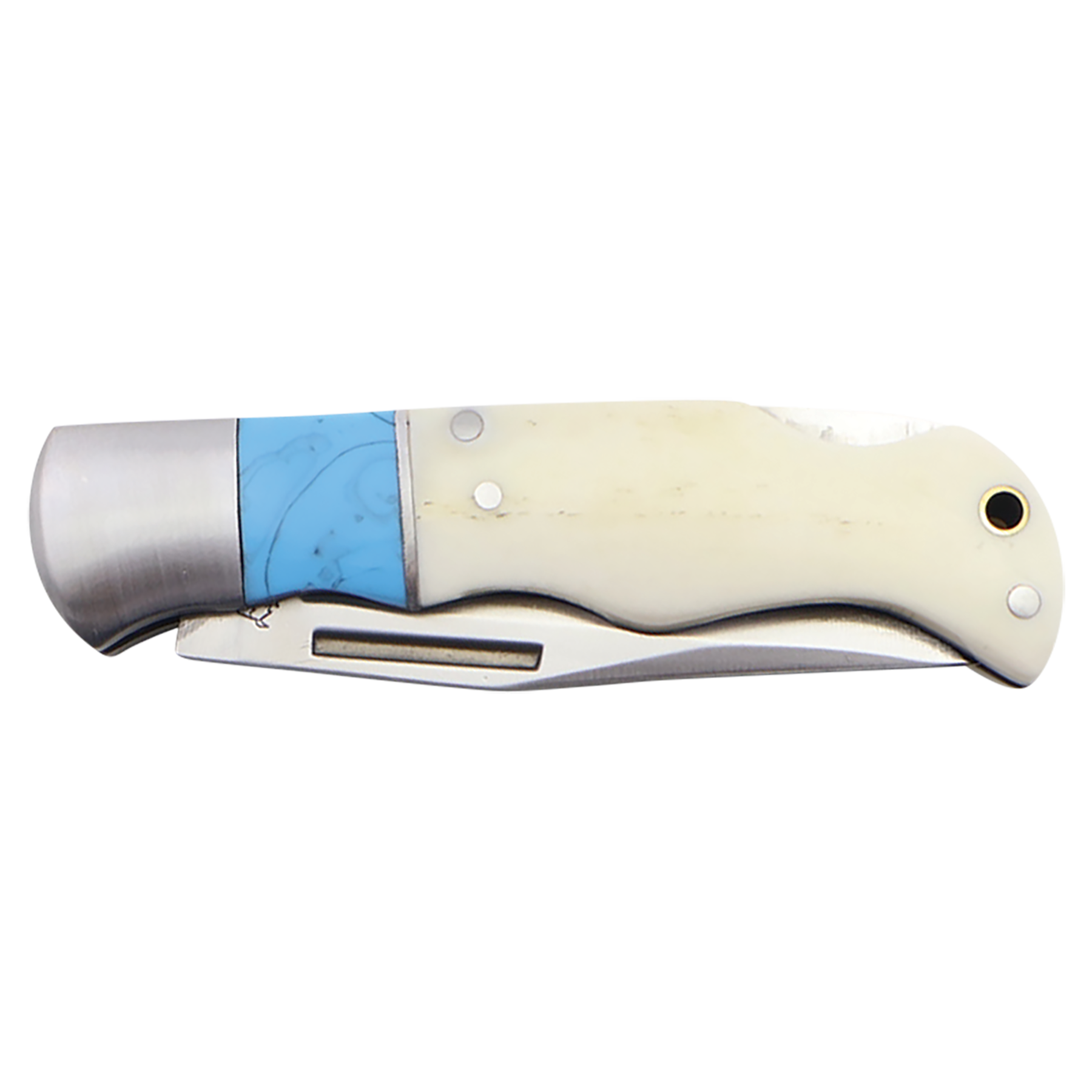 BISON RIVER  4" Blue/Bone Folding Knife - Beacon Laser Creations LLC