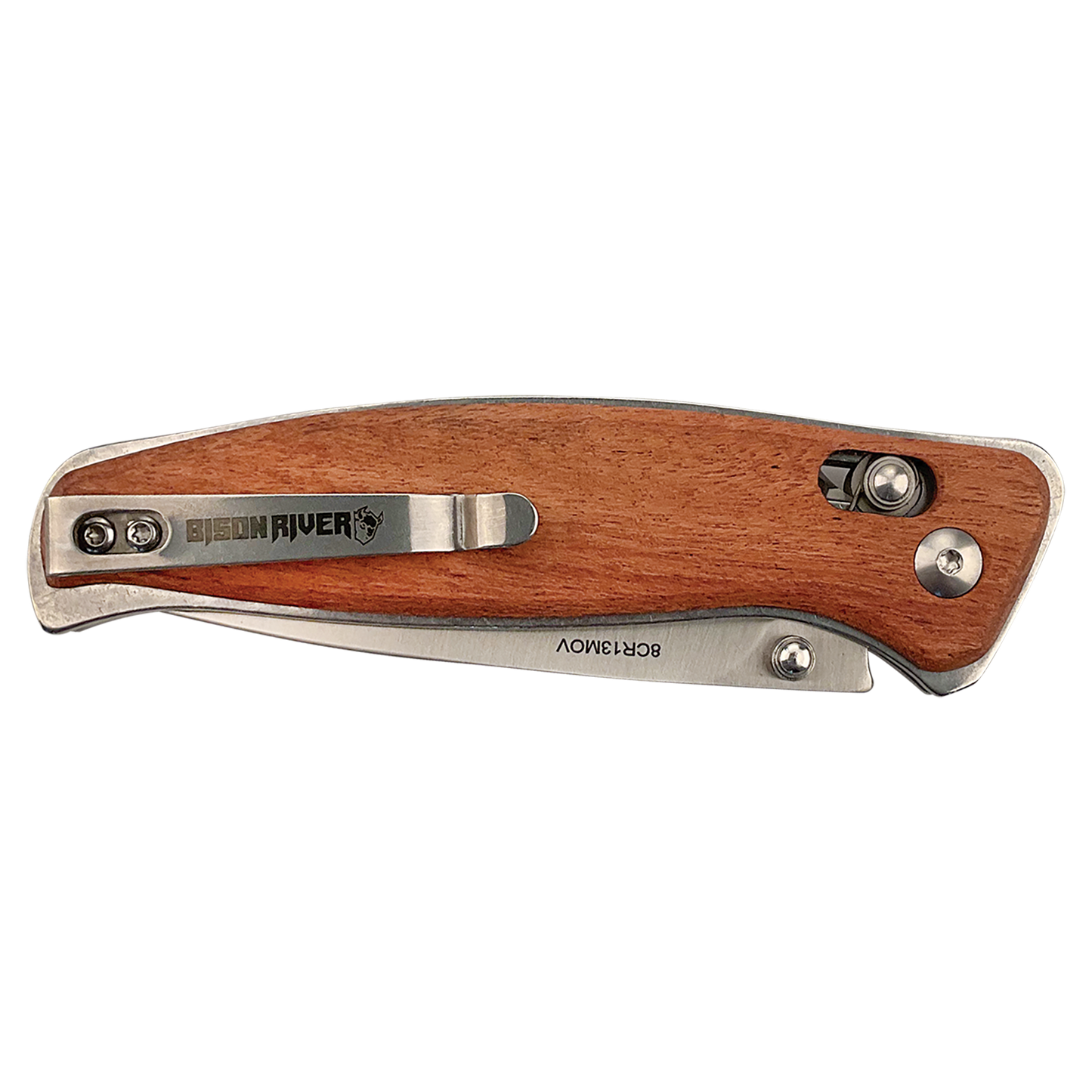 BISON RIVER  4 1/2" Wood Button Lock Folding Knife - Beacon Laser Creations LLC