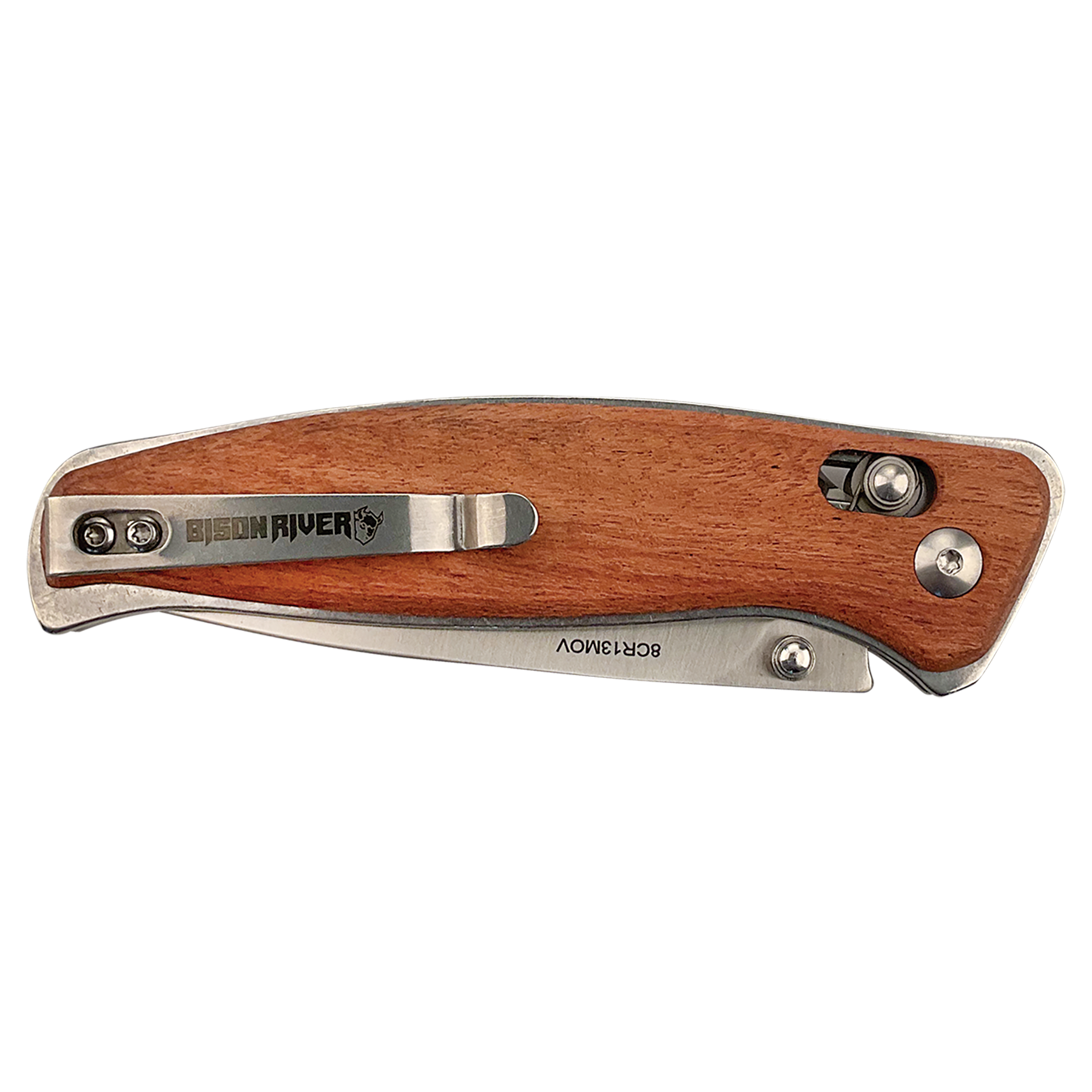 BISON RIVER  4 1/2" Wood Button Lock Folding Knife - Beacon Laser Creations LLC