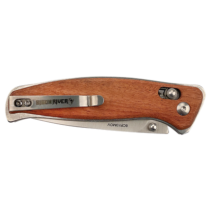 BISON RIVER  4 1/2" Wood Button Lock Folding Knife - Beacon Laser Creations LLC