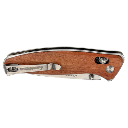 BISON RIVER  4 1/2" Wood Button Lock Folding Knife - Beacon Laser Creations LLC