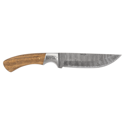 Knife with wooden handle and Damascus steel blade on a transparent background