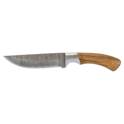 Damascus blade knife with a wooden handle on a transparent background