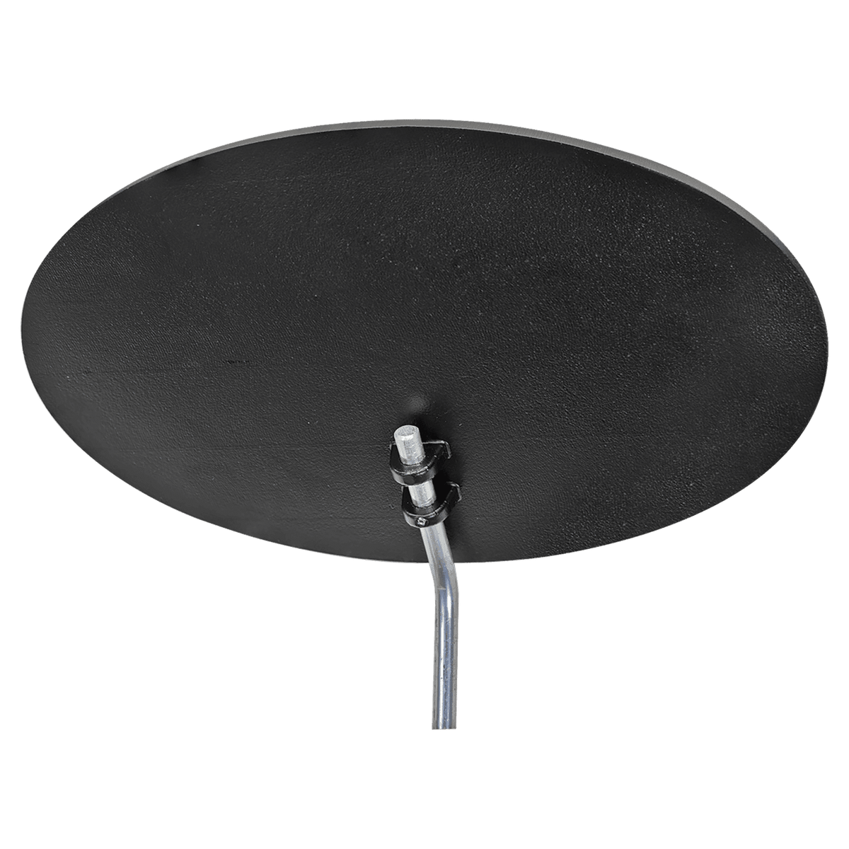 Back of oval cast aluminum ground sign showing attached silver stake and mounting hardware