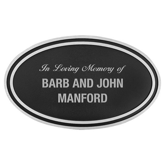 Custom Etched Cast Aluminum Oval Sign - Silver / Black - Ground Sign Stake - Smalltown Connetchin