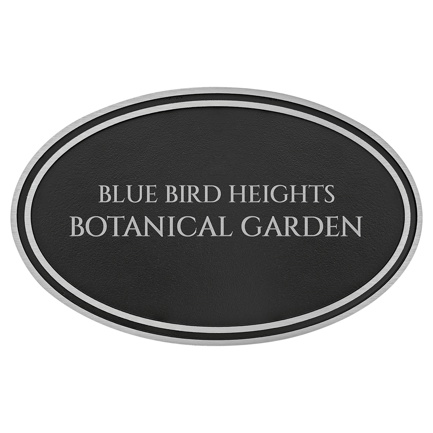 Custom Etched Cast Aluminum Oval Sign - Silver / Black - Ground Sign Stake