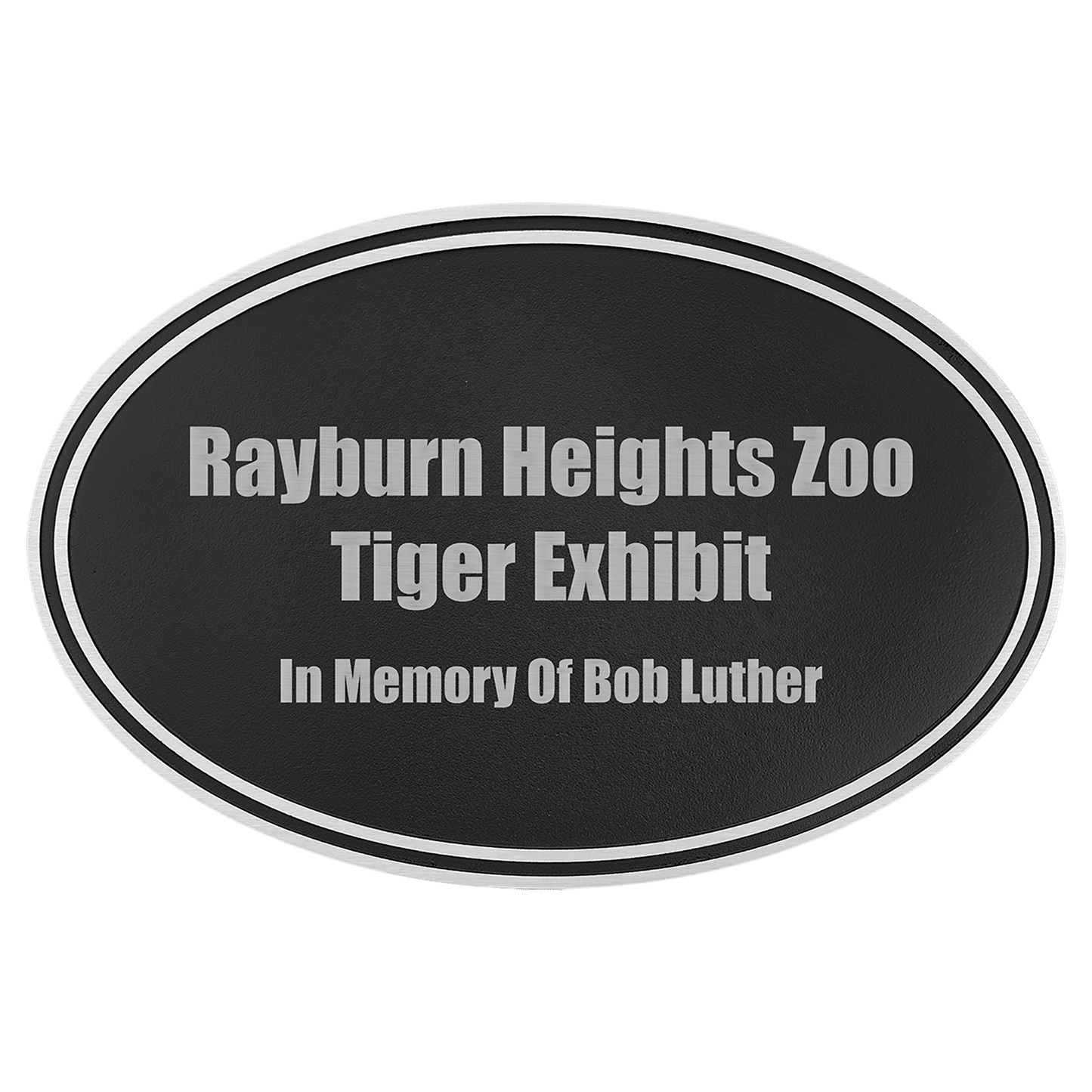 Custom Etched Cast Aluminum Oval Sign - Silver / Black - Ground Sign Stake